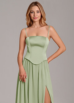 Azazie Cadence Bridesmaid Dresses Dusty Sage A-Line Corset Stretch Satin Convertible Dress image2