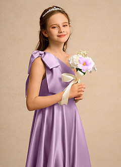 Azazie Guppy Girls Formal Flower Girl Klänningar Klä A-Line i Matt satäng Ena axeln image6