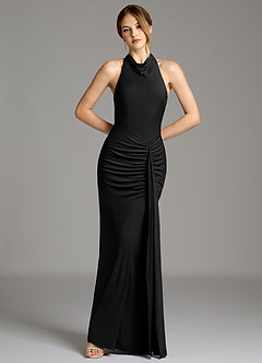 Azazie Raevynn Bridesmaid Dresses Black Mermaid Pleated Premium Stretch Jersey Dress image3