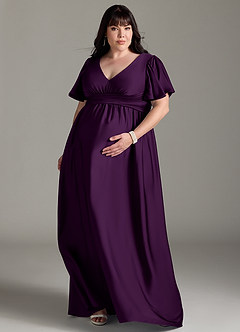 Azazie Verna Maternity Bridesmaid Dresses A-Line Ruched Stretch Satin Floor-Length Dress image9