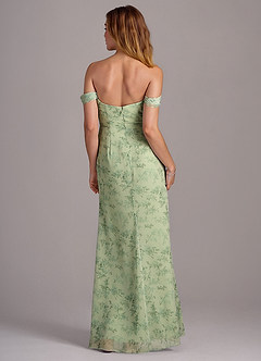 Azazie Saige Bridesmaid Dresses Green Fern Floral A-Line Off the Shoulder Chiffon Convertible Dress image3