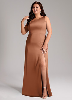 Azazie Phaedra Bridesmaid Dresses Bronzer A-Line One Shoulder Stretch Satin Dress image4