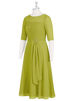 Azazie Naomi Abiti per la Madre della Sposa Abito A-Line in Chiffon Plissettato con Scollo a Barca Citronella image9