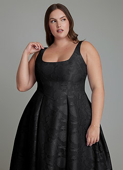 Azazie Amalie Bridesmaid Dresses Black A-Line Pleated Floral Burnout Dress image13