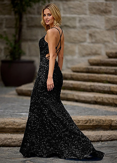 Luxey Black Velvet Sequins Prom Dress image4