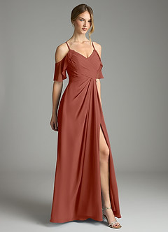 Azazie Dakota Bridesmaid Dresses Auburn A-Line V-Neck Pleated Chiffon Dress image5