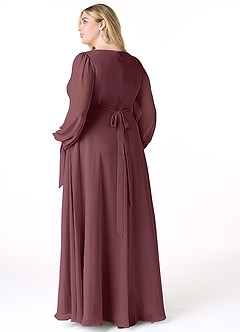 Azazie Leonia Bridesmaid Dresses Sangria A-Line Long Sleeve Chiffon Dress image9
