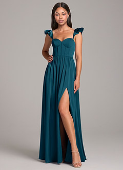 Azazie Denisse Brautjungfernkleider A-Linie Gestreift Stretch-Satin Kleid Tintenblau image4