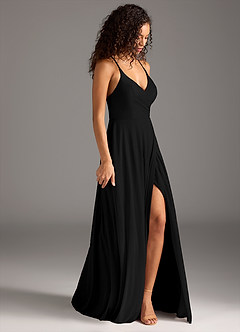 Azazie Davis Bridesmaid Dresses Black A-Line Pleated Mesh Dress image4