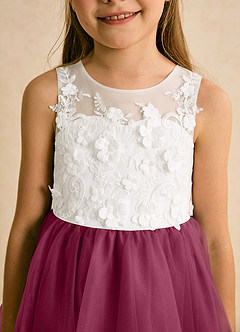 Azazie Lina Flower Girl Dresses Ivory Mulberry Ball-Gown Lace Dress image8