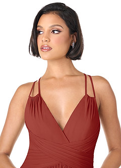 Azazie Farren Bridesmaid Dresses Terracotta A-Line Pleated Chiffon Convertible Dress image4