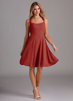 Azazie Vina Bridesmaid Dresses Terracotta A-Line Lace Chiffon Dress image5