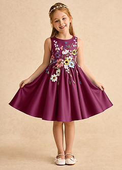 Azazie Prima vestidos de niña de las flores Vestido Mora de Satin Mate de Línea A con Lazo image1