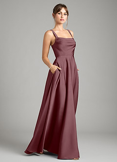 Azazie Shaude Bridesmaid Dresses Sangria A-Line Pleated Stretch Satin Dress image6