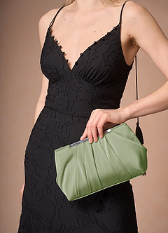 front Matching Color Stretch Satin Pleated Clutch