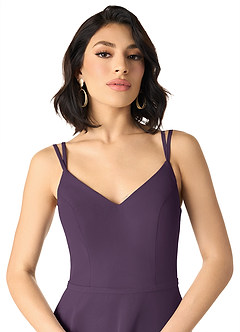 Azazie Janine Bridesmaid Dresses Plum A-Line V-Neck Chiffon Dress image3