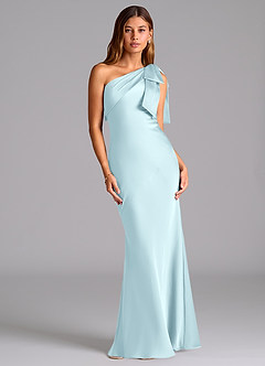 Azazie Yuanna Bridesmaid Dresses Cloud Blue Mermaid One Shoulder Stretch Satin Dress image1