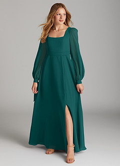 Azazie Leonia Junior Peacock A-Line with Pockets Chiffon Dress image1