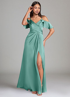 Azazie Dakota Jurken voor bruidsmeisjes Jurk van Stretch Satijn met A-Lijn Off the Shoulder Aqua image4