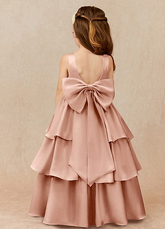 Azazie Margie vestidos de niña de las flores Vestido de Oro Rosa de Satén Elástico de Corte En A con Lazo image1