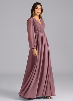 Azazie Palerma Bridesmaid Dresses Amethyst A-Line Long Sleeve Chiffon Dress image5