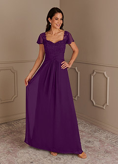 Azazie Gwenyth Mother of the Bride Dresses Grape A-Line Lace Chiffon Dress image1