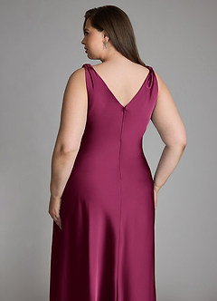 Azazie Nerine Bridesmaid Dresses Red Plum A-Line Pleated Stretch Satin Dress image12