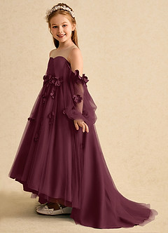Azazie Karrie Flower Girl Dresses Cabernet A-Line with Sleeves Tulle Dress image3