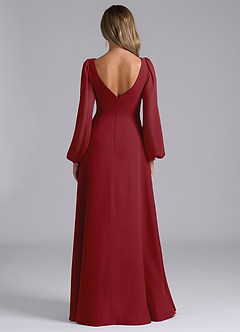 Azazie Liah Bridesmaid Dresses Pomegranate A-Line Long Sleeve Chiffon Dress image6