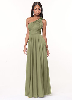 Azazie Charlize Final Sale Agave A-Line One Shoulder Mesh Dress image2
