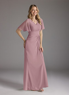 Azazie Morning Glory Kleider für die Brautmutter A-Linie V-Hals Gerüscht Chiffon Kleid Altrosa image3