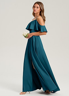 Azazie Jean Brudtärnklänningar Klänning av A-Linje i Stretch Satin Av axeln Bläckblå image5