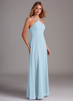 Azazie Bailey Robes de demoiselle d'honneur Robe Trapèze en Mousseline de soie Dos nu fendu sur le côté Bleu Ciel image6