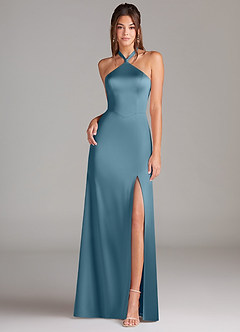 Azazie Elliana Bridesmaid Dresses Bermuda Sheath Side Slit Stretch Satin Dress image4