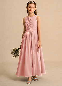 Azazie Ducky Junior Formal vestidos de niña de las flores Vestido de Rosetón de Gasa de Corte En A con Plisado image4