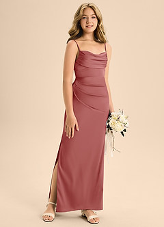 Azazie Mai Junior Antique Rose Sheath Sweetheart Neckline Stretch Satin Dress image3