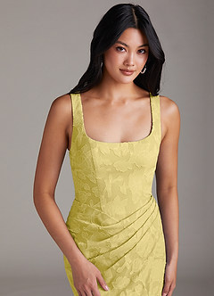 Azazie Mero Bridesmaid Dresses Canary Sheath Pleated Floral Burnout Dress image6