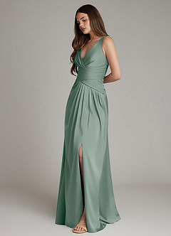Azazie Pauline Final Sale Blushing Pink A-Line Pleated Stretch Satin Dress image6