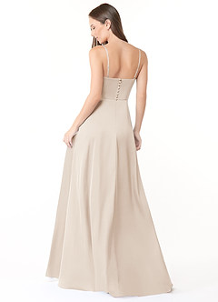 Azazie Halsey Bridesmaid Dresses White Alabaster Sheath Side Slit Stretch Satin Dress image2