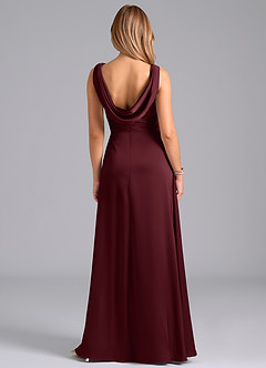 Azazie Karina Bridesmaid Dresses Cabernet A-Line Pleated Stretch Satin Dress image6