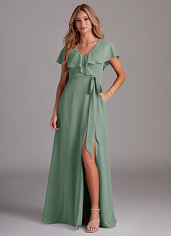 Azazie Lainey Bridesmaid Dresses Silver Sage A-Line with Pockets Chiffon Dress image7