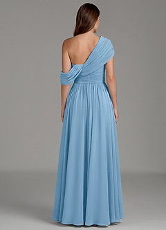 Azazie Nyah Bridesmaid Dresses Steel Blue A-Line Off the Shoulder Chiffon Dress image2