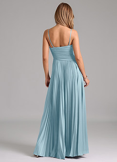 Azazie Vini Robes de demoiselle d'honneur Robe Trapèze en Satin extensible Plissée Bleu Maussade image6