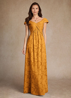 Azazie Myrtle Mother of the Bride Dresses Butterscotch A-Line Pleated Floral Burnout Dress image1