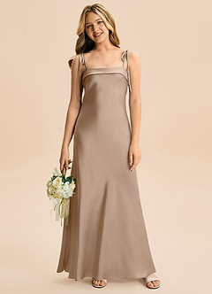 Azazie Willa Junior Robe Sirène en Satin extensible Arc Taupe image4