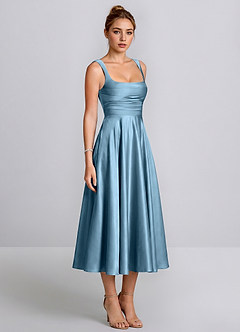 Azariya Stahlblau Satin-Midikleid mit eckigem Ausschnitt und Schnürung in A-Linie image2
