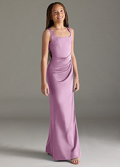 Azazie Mero Junior Wisteria Mermaid Pleated Stretch Satin Dress image3