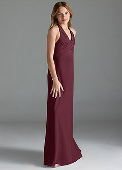 Azazie Tessie Junior Cabernet A-Line Pleated Chiffon Dress image4