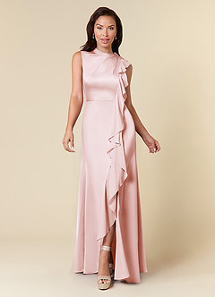 Azazie Narine vestidos de madre de la novia Vestido de Rosa Rubor de Satén Elástico de Corte En A con Escote alto plisado image3