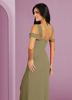 Barbie ♥ Azazie Brautjungfernkleider A-Linie Schulterfrei Chiffon Kleid Moosgrün image2